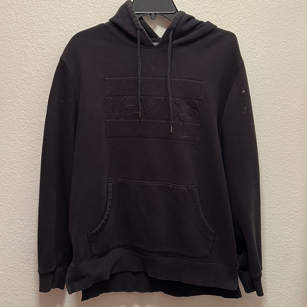 Men Levi’s Hoodie Hooded Sweatshirt Black Size Small with Drawstrings and Logo